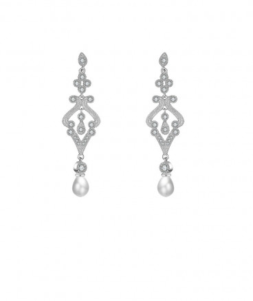 Boucle d'oreille pendantes perles et strass zirconium