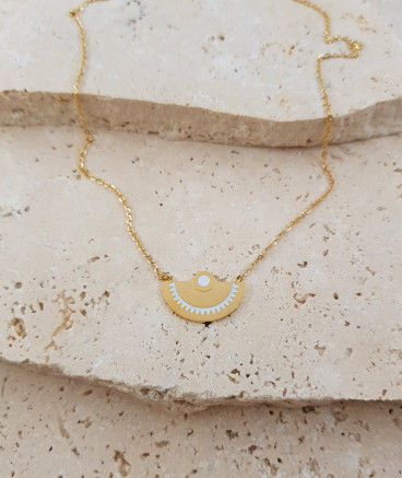Pendentif demi-lune acier doré laqué blanc