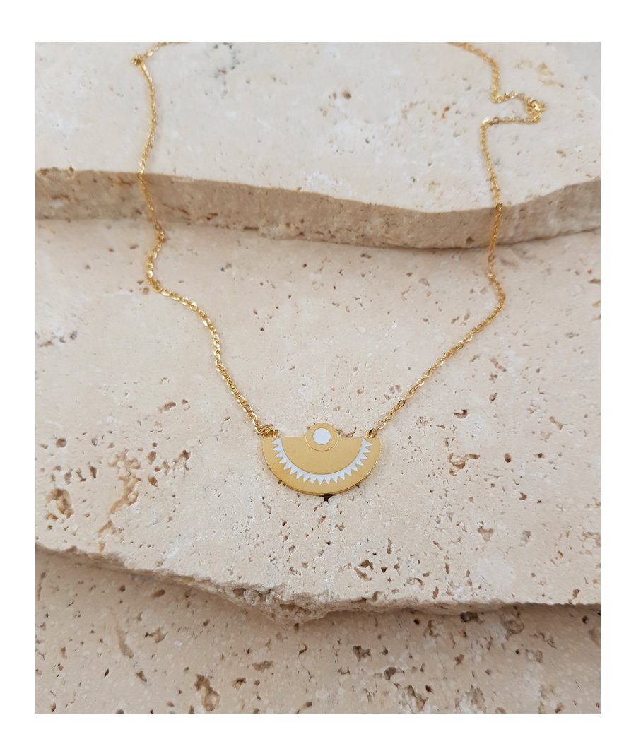 Pendentif demi-lune acier doré laqué blanc