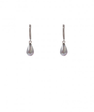Boucles oreilles clip perle grise et zirconium