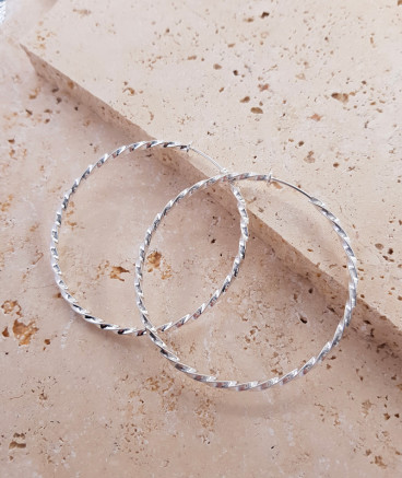 Grandes Créoles Argentées 6 Cm - Boucles D'oreilles Anneau Plaqué Or - Bijou 702