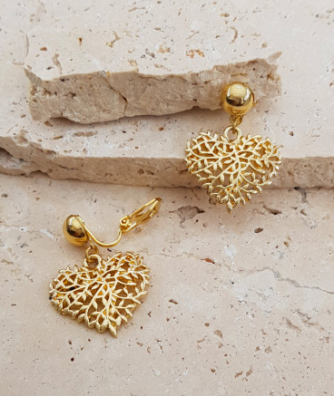 Boucles d'oreilles clip pendant coeur doré