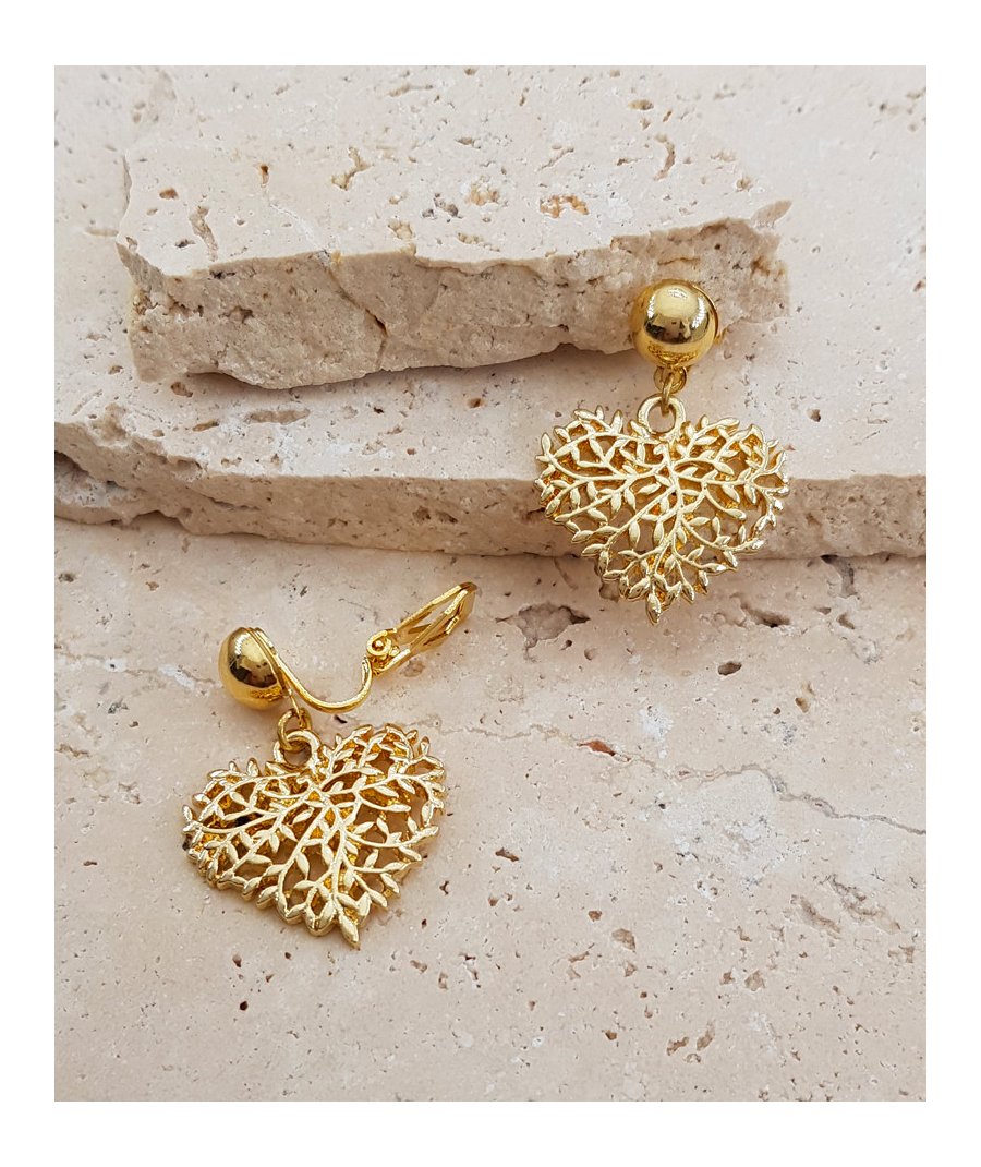 Boucles d'oreilles clip pendant coeur doré