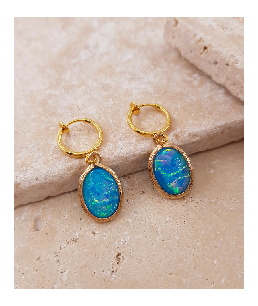 Boucles d'oreilles clip opale bleue