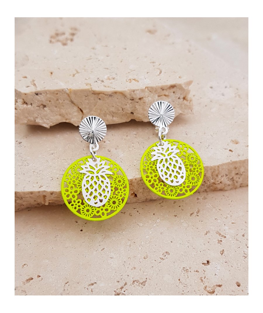 Boucles oreilles clip filigrane jaune fluo et ananas