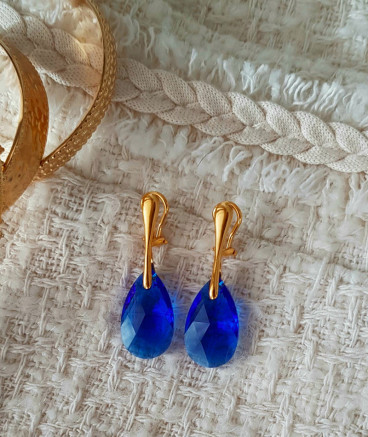 Boucles d'oreilles clip plaqué or cristal bleu