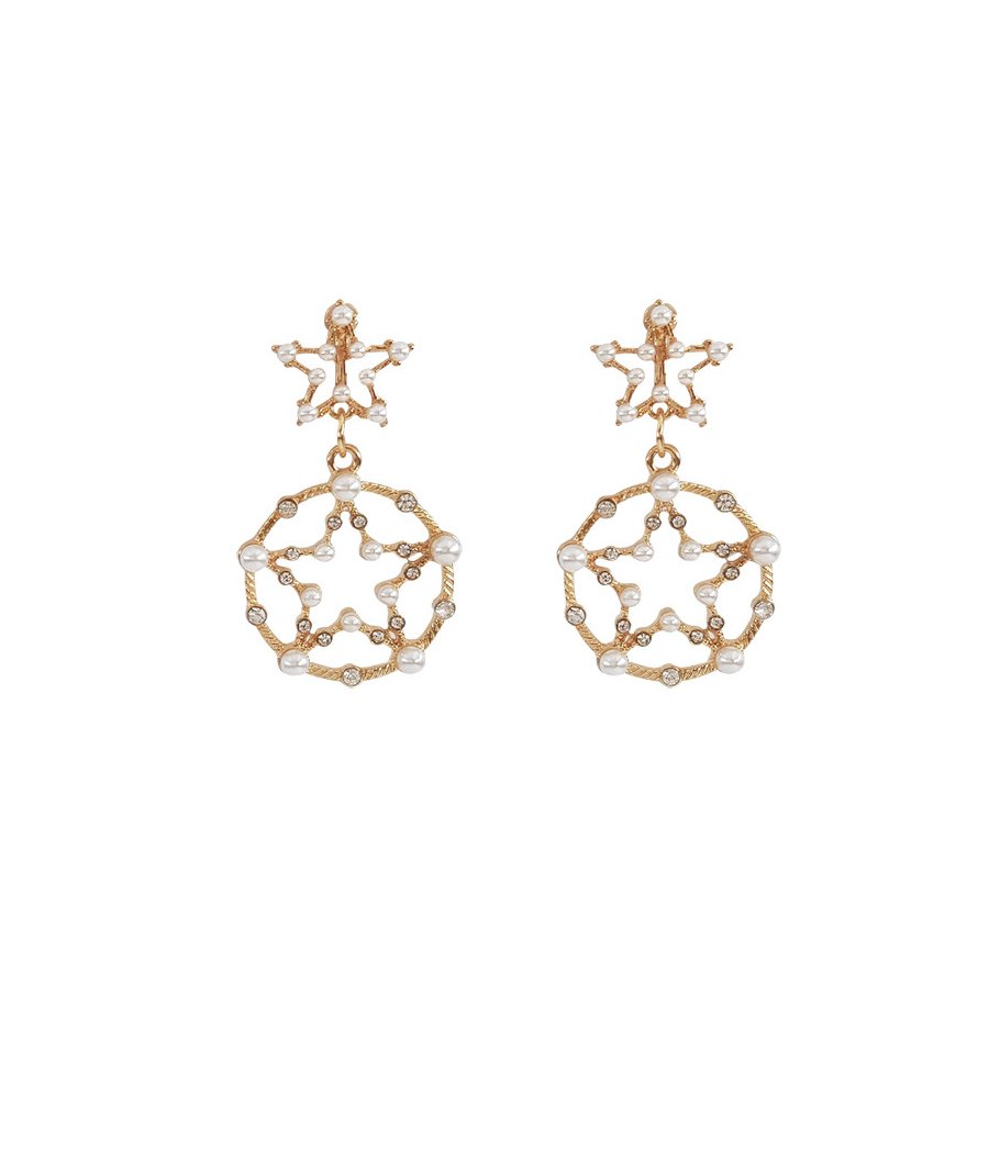 Boucles D'oreilles Clips Perles Et Strass Doré - Très Bon état