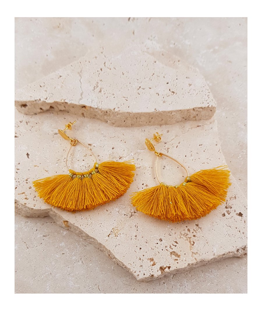 Boucles oreilles pompons jaune or
