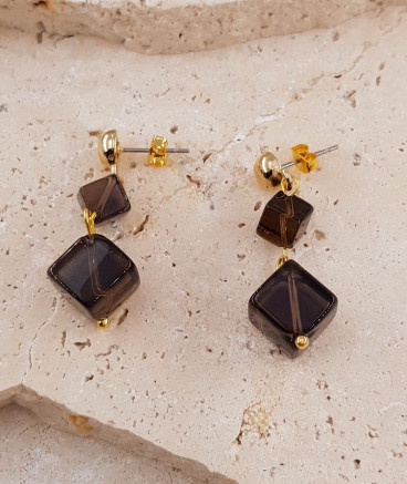 Boucles d'oreilles quartz fumé