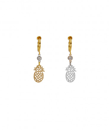 Boucles d'oreilles clip asymétriques ananas rhodié doré