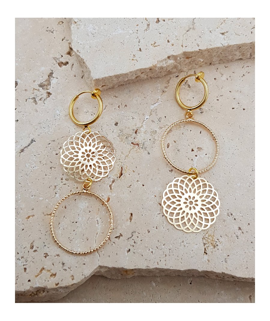 Boucles d'oreilles clip asymétriques filigrane doré