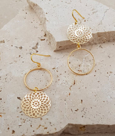 Boucles d'oreilles asymétriques filigrane doré