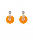 Boucles d'oreilles à clip médaille orange et ananas