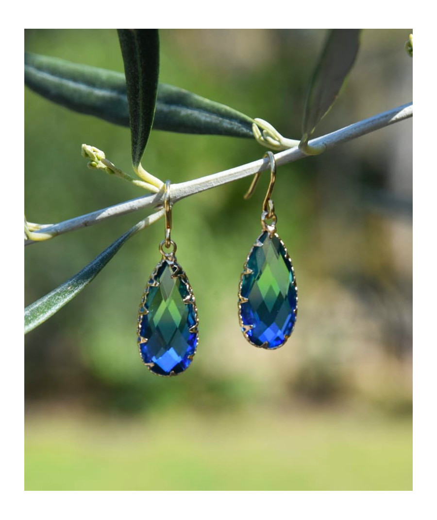 Boucles d'oreilles cristal goutte bleu et vert