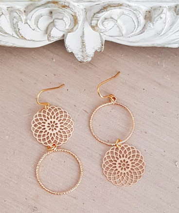 Boucles d'oreilles asymétriques filigrane doré