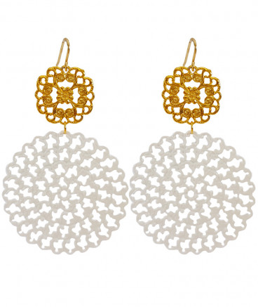 Boucles d'oreilles filigrane blanc et or