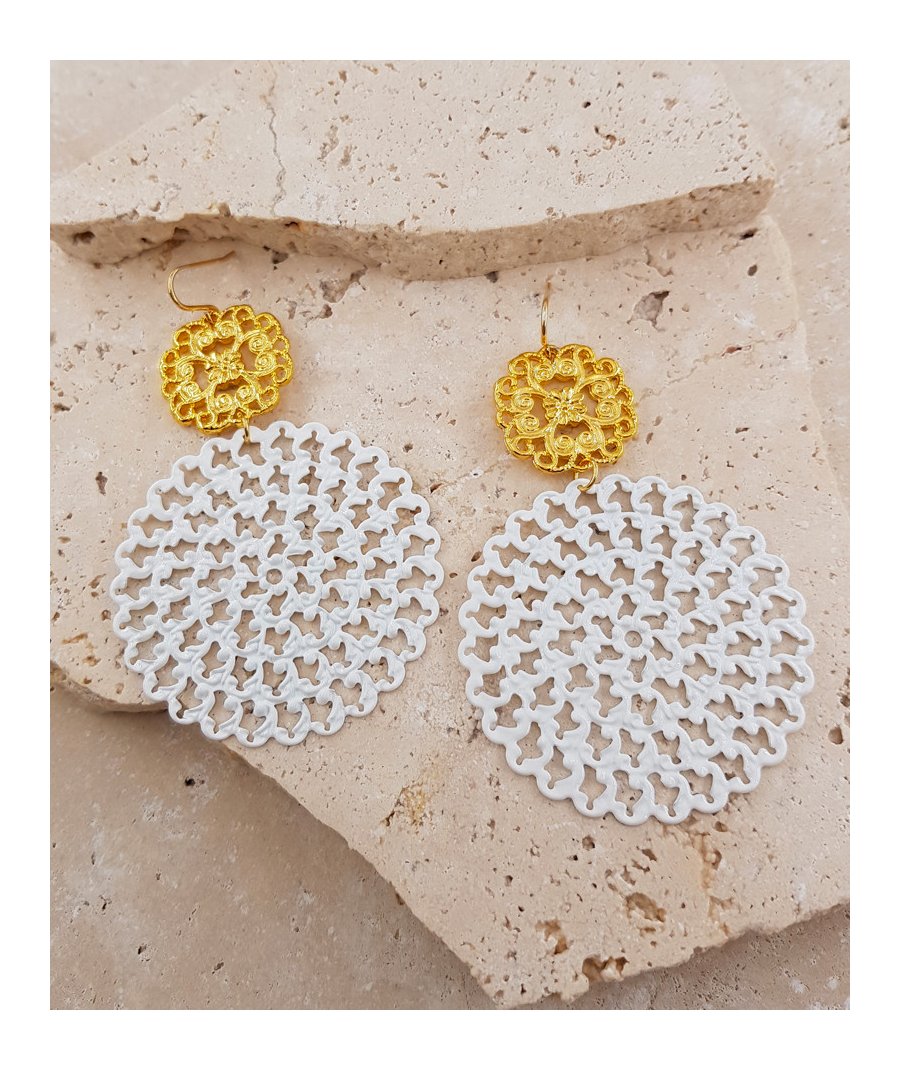 Boucles d'oreilles filigrane blanc et or