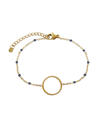 Bracelet acier doré anneau perles marine