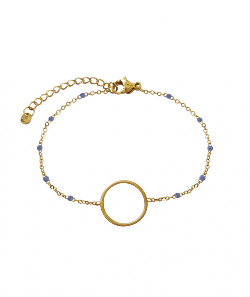 Bracelet acier doré anneau perles bleu clair