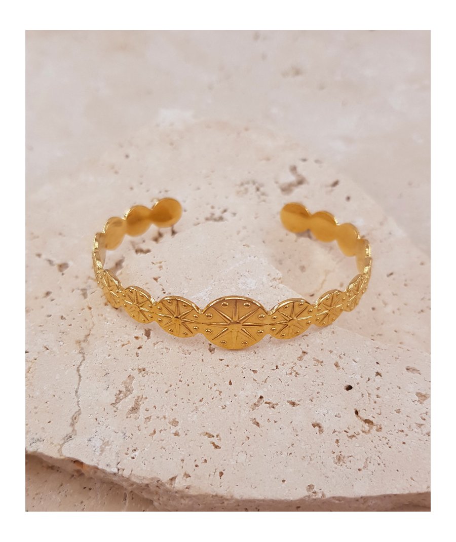 Bracelet jonc médaillons acier doré