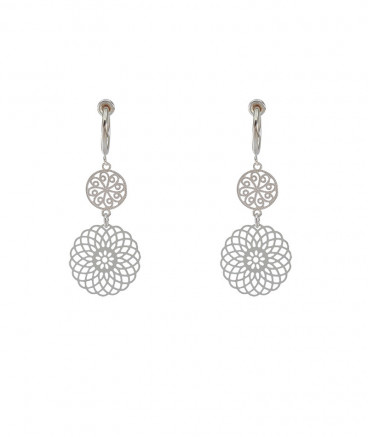 Boucles D'oreilles Clip Filigrane Argent - Motif Papillon Fleur Carré Dans Rond, Occasion Bon état