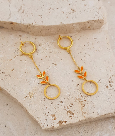 Boucles d'oreilles clip pendantes épis orange