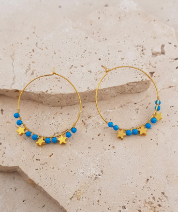 Boucles d'oreilles créoles turquoise étoiles