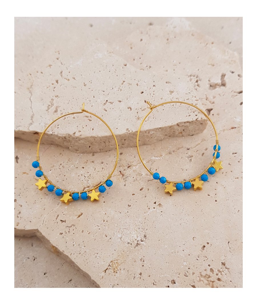 Boucles d'oreilles créoles turquoise étoiles