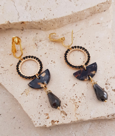 Boucles d'oreilles à clip pendantes noires  (non percées)