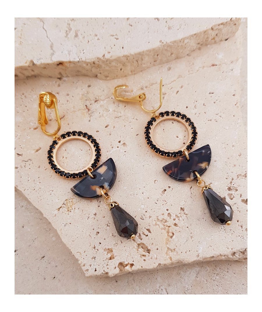 Boucles d'oreilles à clip pendantes noires  (non percées)