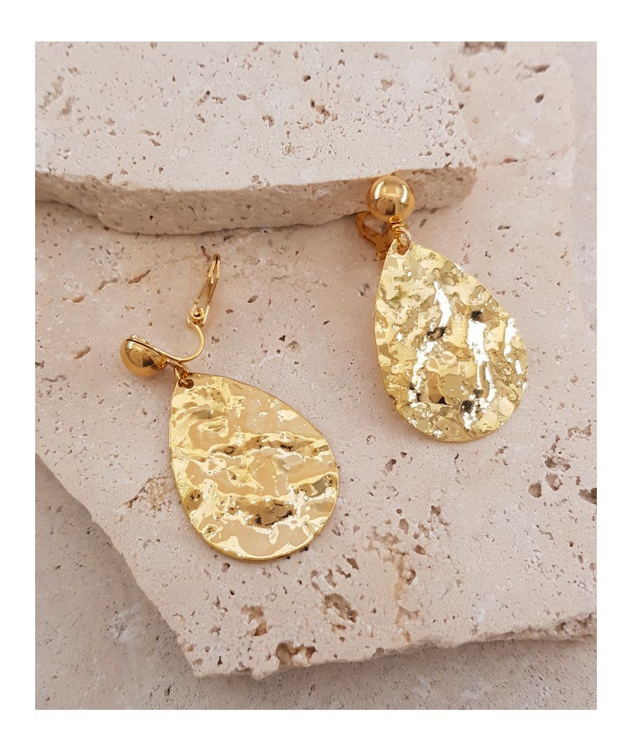 Boucles d'oreilles clips plaqué or gouttes martelées