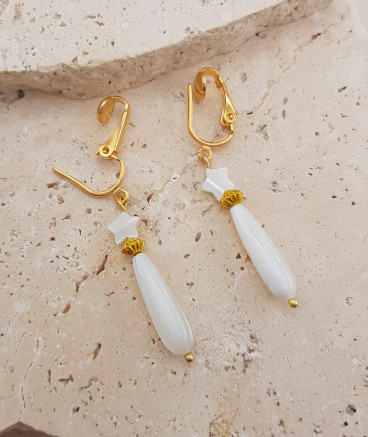 Boucles d'oreilles clip nacre  goutte