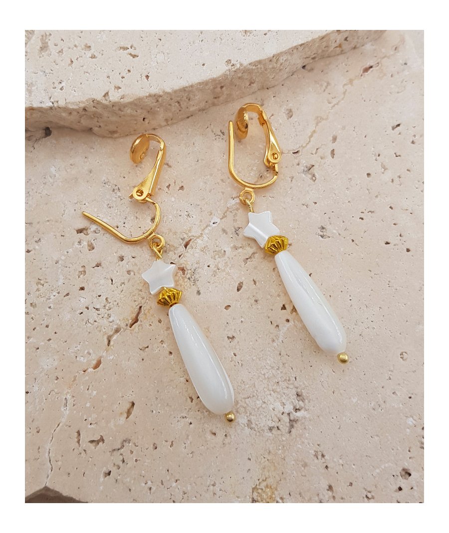 Boucles d'oreilles clip nacre  goutte