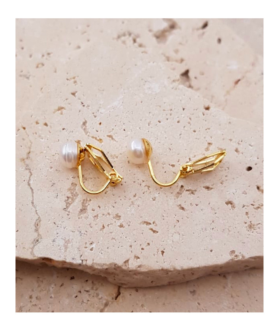 Boucles oreilles clip dorées perle nacrée 6 mm