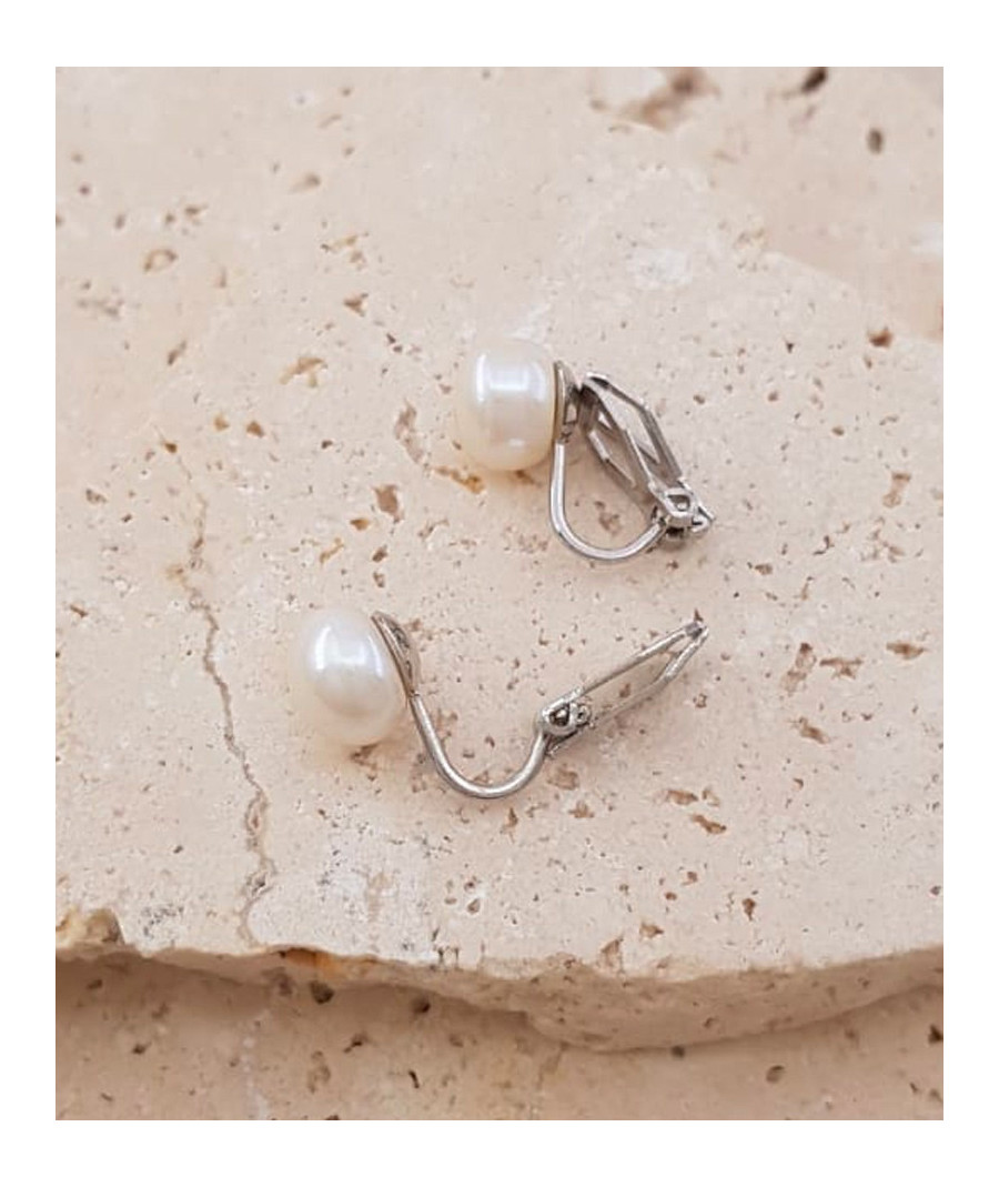 Boucles oreilles clip rhodiées perle nacrée 8 mm
