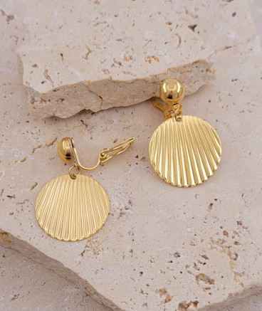 Boucles d'oreilles à clips plaqué or médaille striée