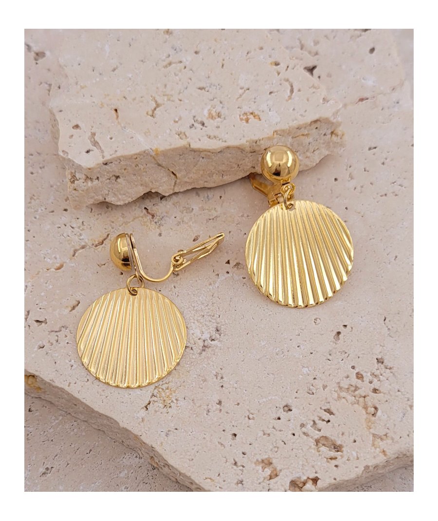 Boucles d'oreilles à clips plaqué or médaille striée