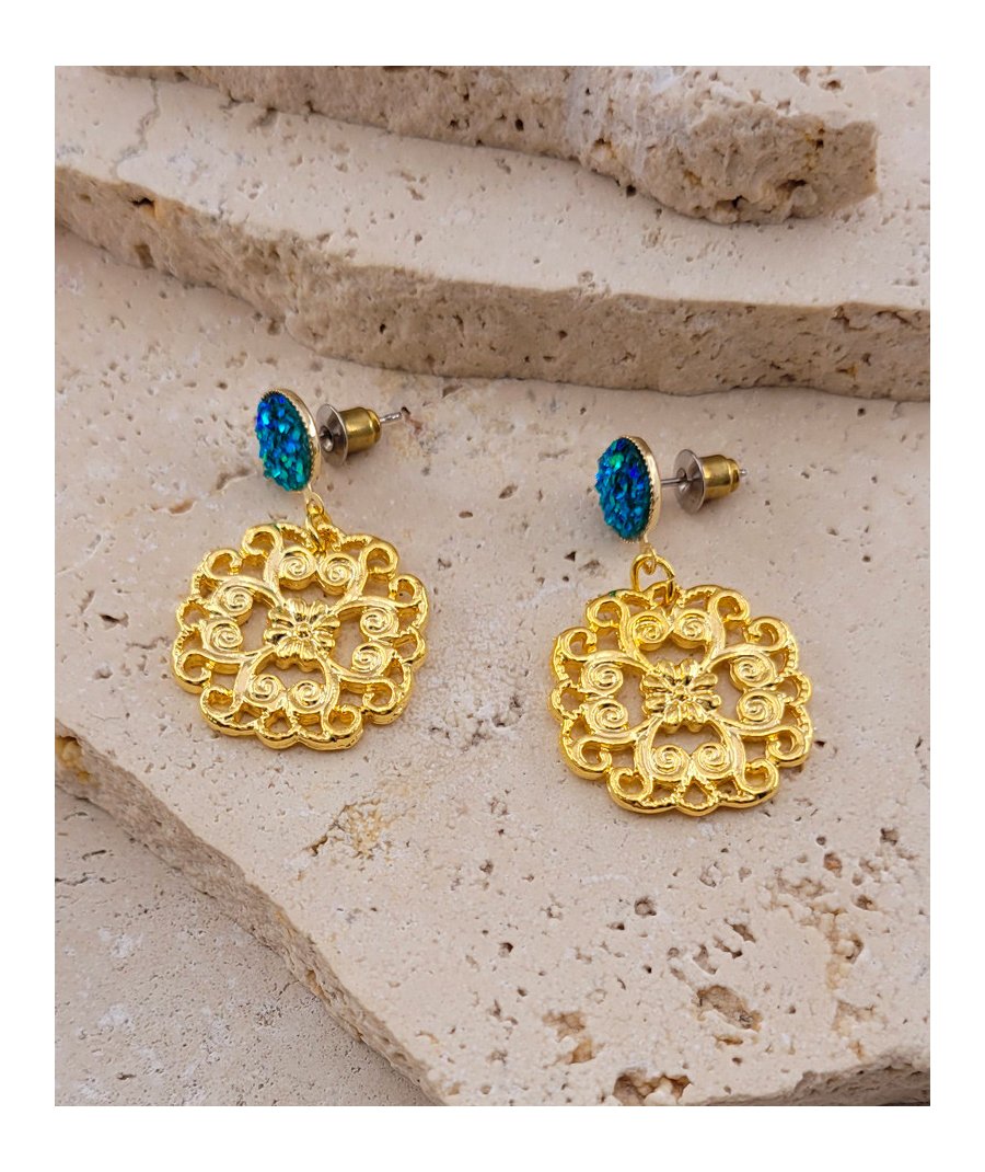 Boucles oreilles turquoise et or