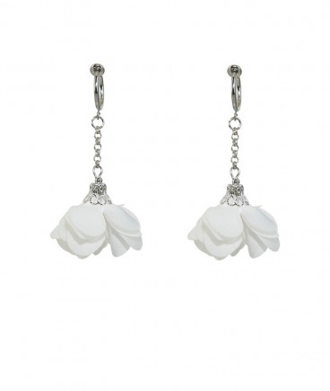 Boucles d'oreilles clip fleurs blanches