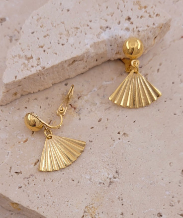 Boucles d'oreilles à clips plaqué or éventail