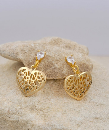Boucles d'oreilles clip pendant coeur doré