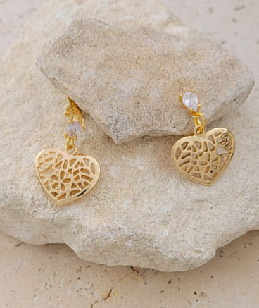 Boucles d'oreilles clip pendant coeur doré