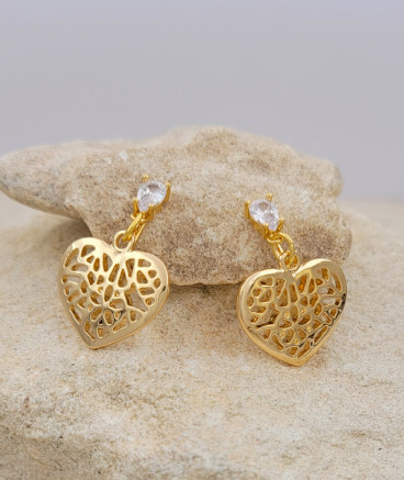 Boucles d'oreilles pendant coeur doré