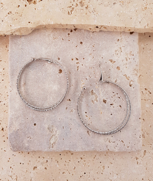 Créoles à clip  rhodiées 2 anneaux, 4 cm