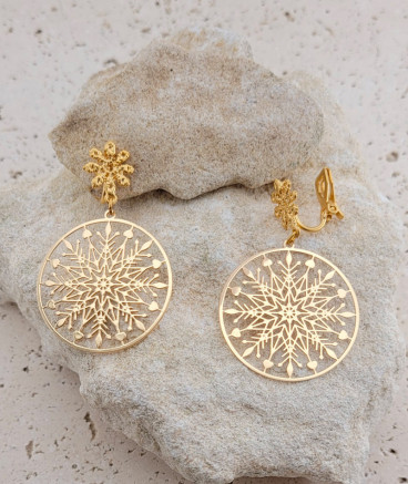 Boucles oreilles clips filigrane flocon (non percées)