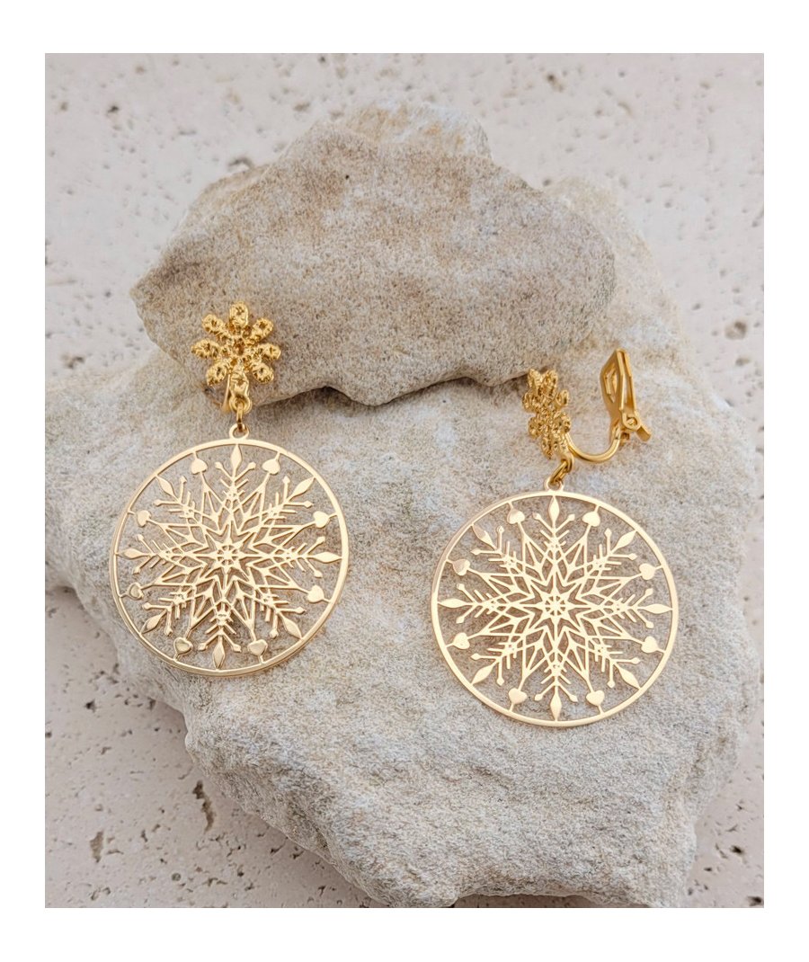 Boucles oreilles clips filigrane flocon (non percées)