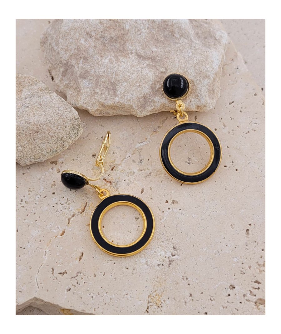 Boucles d'oreilles clips anneau laqué noir (non percées)