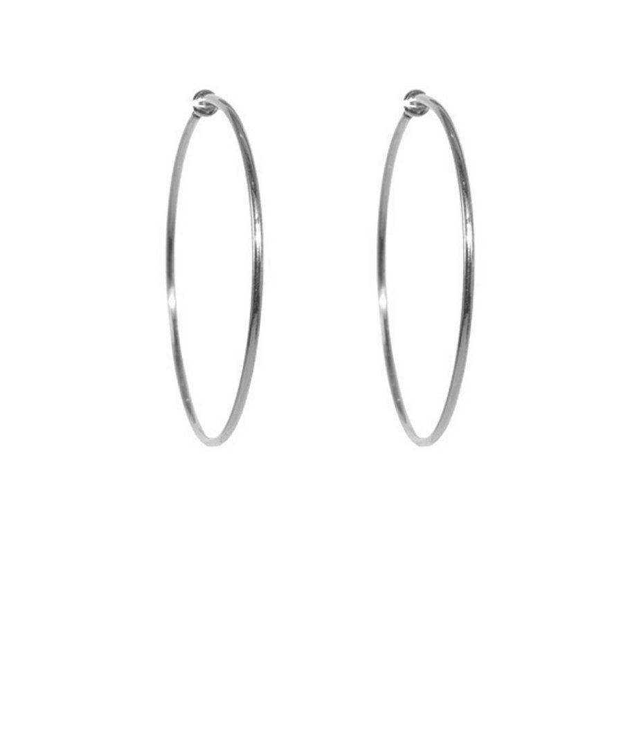 Boucles D'Oreilles Créoles Grands Anneaux 5,5 Cm Argenté - Bijou Fantaisie En Parfait État
