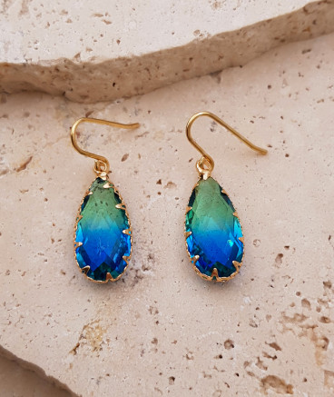 Boucles d'oreilles cristal goutte bleu et vert