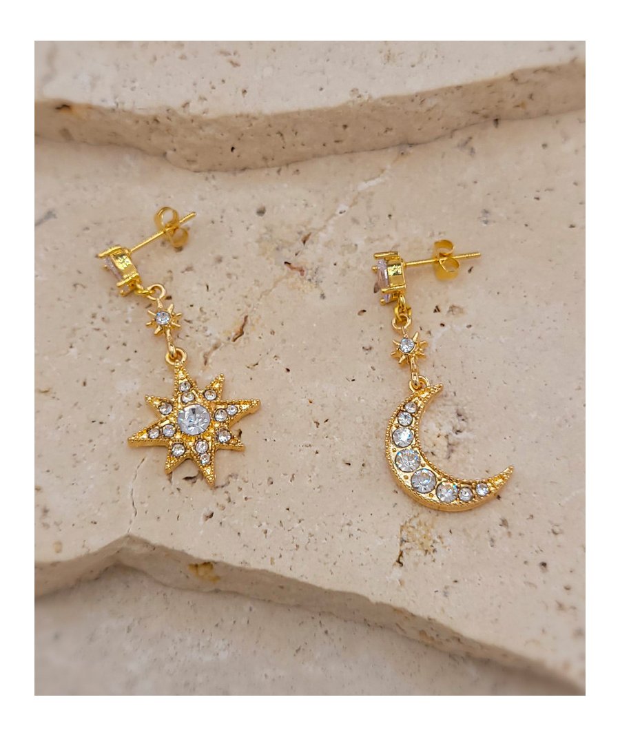Boucles d'oreilles asymétriques soleil lune